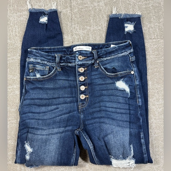 Kancan Exposed Button Fly Distressed high Rise Raw Hem Womens Jean Size 28 - Picture 1 of 7